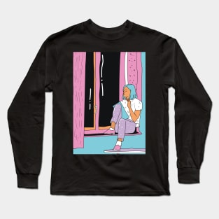 Vaporwave girl sitting feminist illustration Long Sleeve T-Shirt